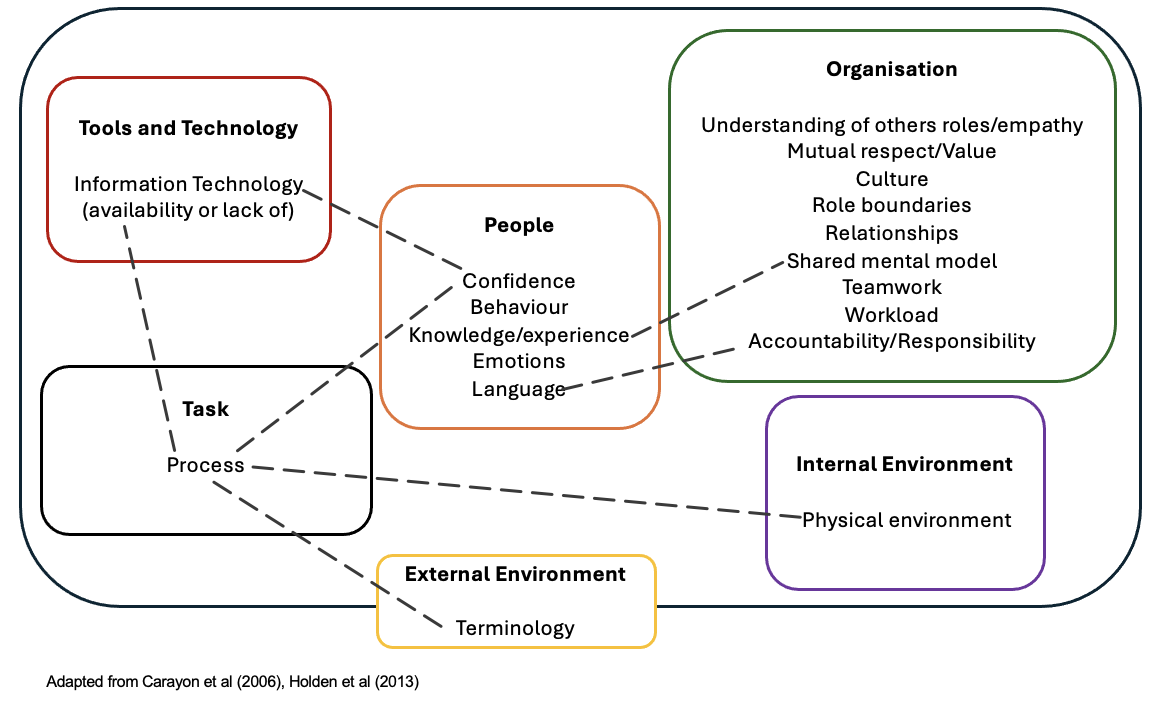 Sub-themes identified within the study in the SEIPS 2.0 model