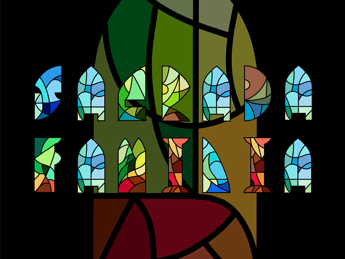 Sagrada Familia font is designed as a souvenir of Barcelona, which imitates the stained glass windows of the Sagrada Familia.